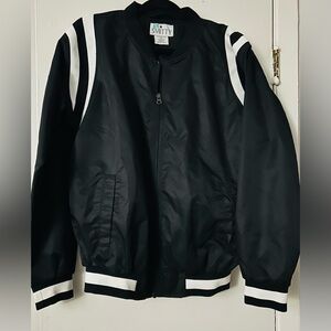SMITTY | BKS-227 | Black & White Collegiate Style Front Zip Polyester Jacket